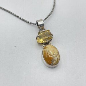 Handcrafted 925 Sterling Silver Necklace With Citrine & Jasper Pendant